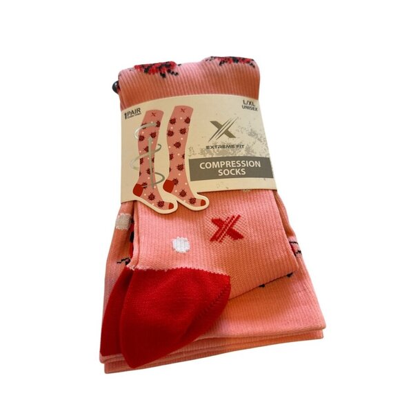 Extreme Fit Ladybug Compression Socks L/XL Knee High Supportive Pink Red Travel - Picture 1 of 11